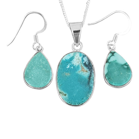 Turquoise Flat Cabochon Pendant and Earrings