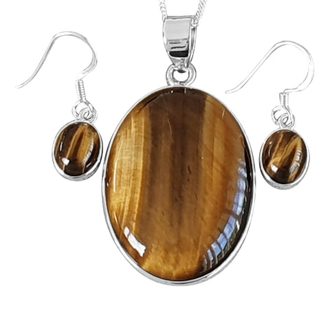 Tigers Eye Pendant and Earrings