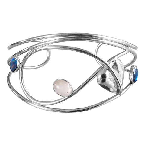 Foliate multi-stone Silver Bangle