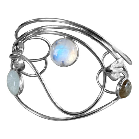 Rythmic Multi-stone Silver Bangle