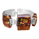 Triple Oblong Amber Silver Bracelet