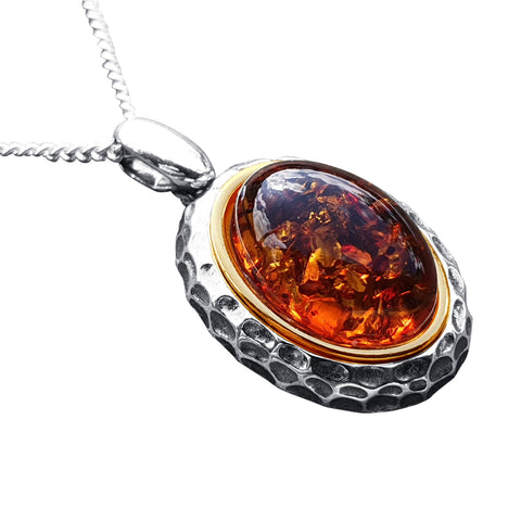 Silver Gold Rimmed Amber Pendant