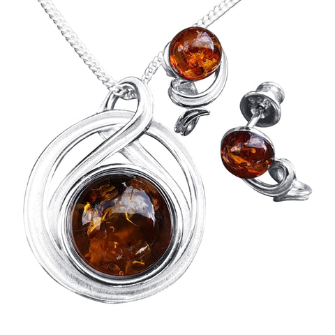 Celtic Style Amber Pendant and Studs