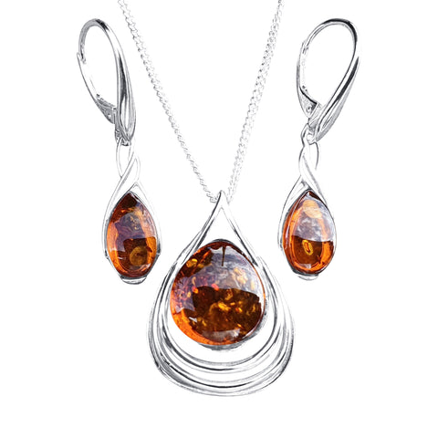 Helix Amber Pendant and Earrings