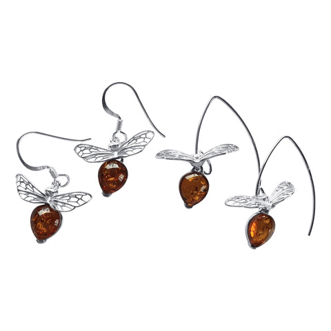 Flying Bee Silver Earrings