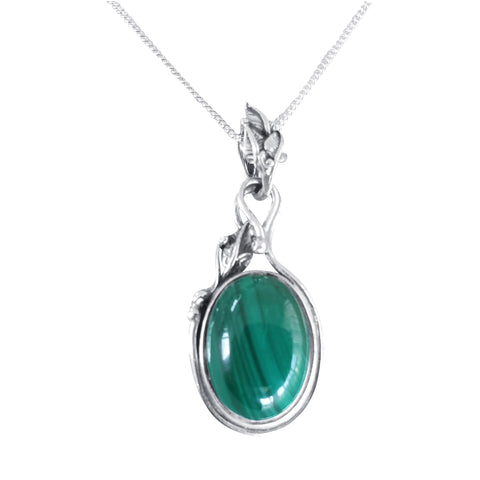 Malachite Leaf Pendant and Chain