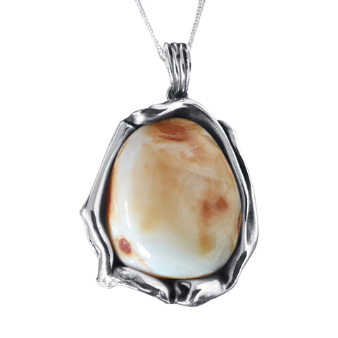 Cream Amber Silver Enveloped Pendant and Chain