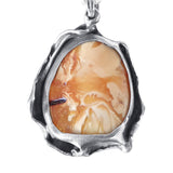 Cream Amber Silver Enveloped Pendant and Chain