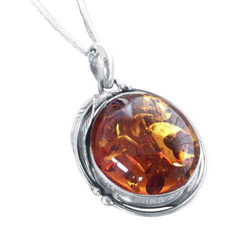 Leaf Embelished Amber Pendant
