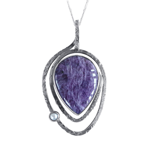 Charoite Teardrop Silver Pendant