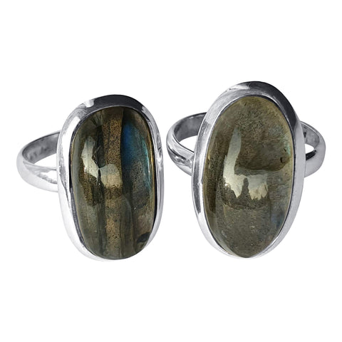 Elongated Labradorite Silver Rings