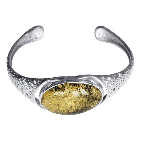 Green Amber Silver Meshed Bangle