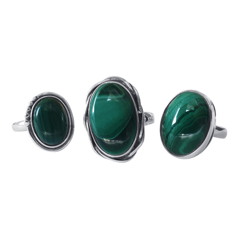 Pine Malachite Silver Ring Selection