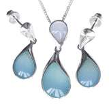 Droplet Aqua Agate Earrings and Pendant