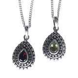 Garnet and Peridot Stippled Silver Pendant and Earring