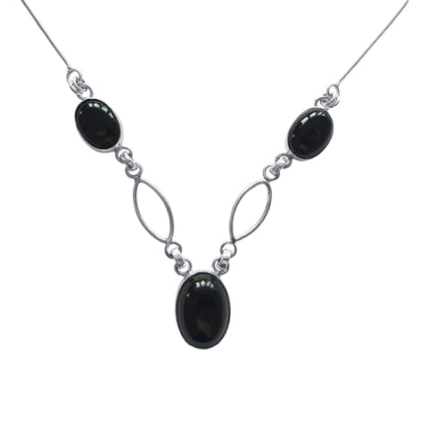 Three Stone Black Onyx Handcrafted Adjustable Necklace