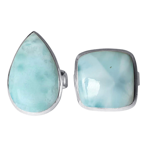 Sea Breeze Blue Larimar Silver Rings