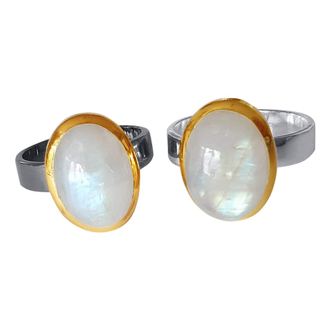 Gold Rimmed Silver Moonstone Rings