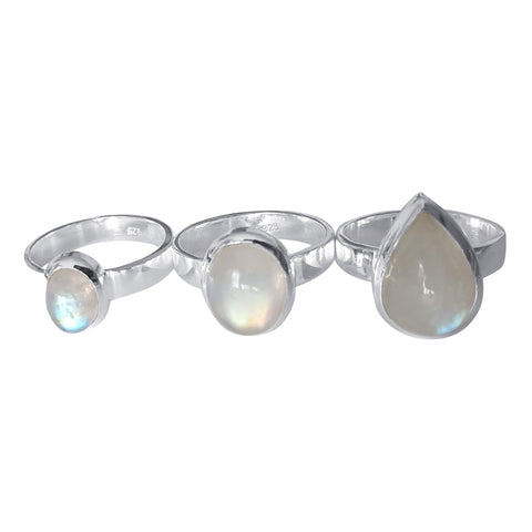 White Blue Rainbow Moonstone Rings