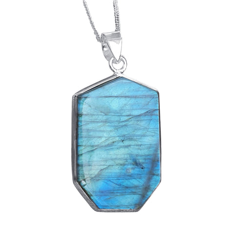 Flat Septagonal Labradorite Silver Pednant