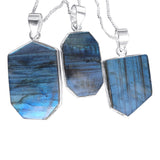 Labradorite Flat Gemstone Pendant in Silver