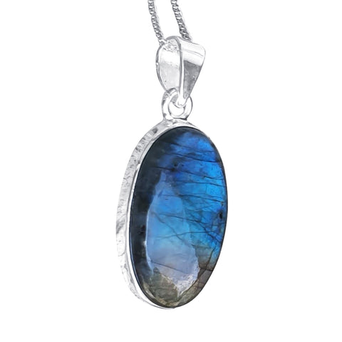 Labradorite Optical Pendant with Silver Chain