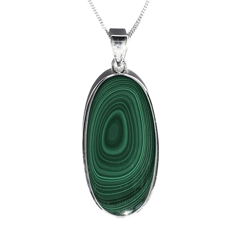 Concentric Malachite Silver Pendant and Chain