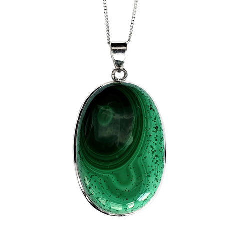 Enigmatic Malachite Silver Pendant and Chain