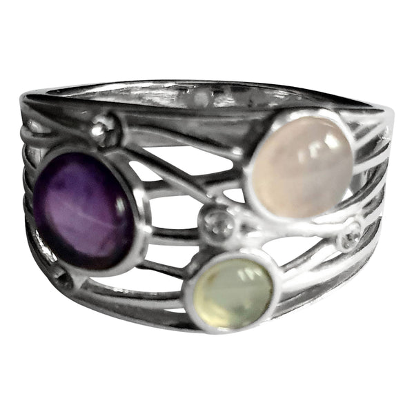Multi Gemstone Silver Ring Outrage Jewellers