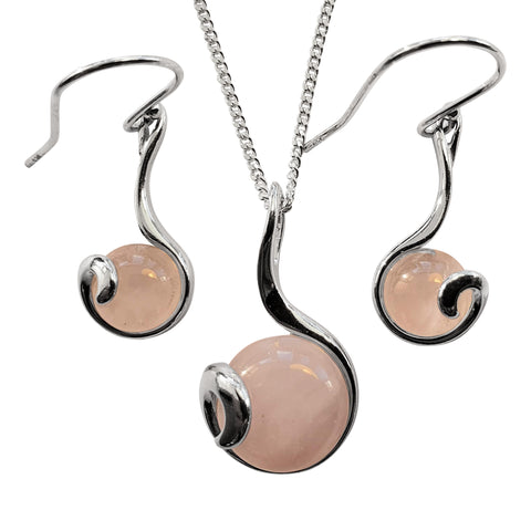 Rose Quartz Curlicue Pendant/Rose Quartz Curlicue Earrings