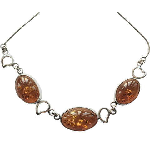 Amber Silver Trio Necklace