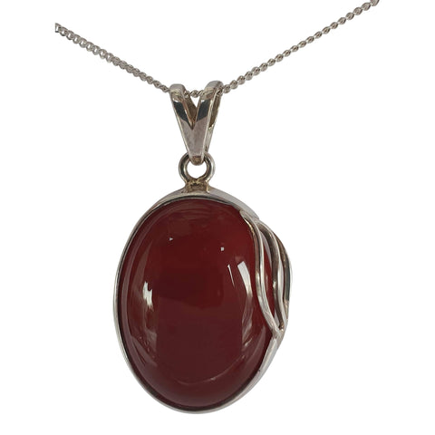 Carnelian Triple Swish Silver Pendant and Chain