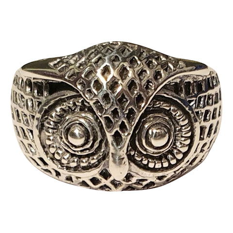 Owl Face Silver Ring