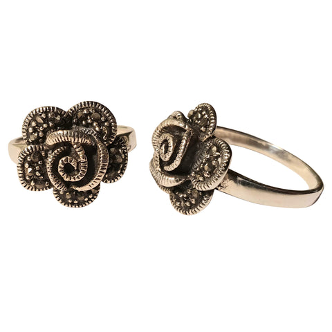 Silver and Marcasite Rose Ring