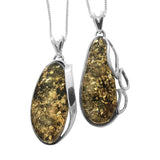 Foliate Green Amber Silver Pendant and Chain