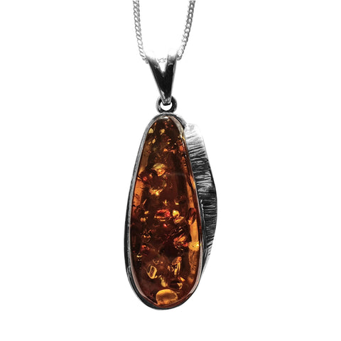 Glowing Amber Silver Pendant and Chain