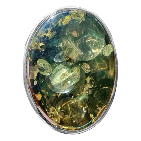 Green Amber Silver Ring