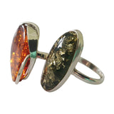 Fern Green Amber Silver Ring