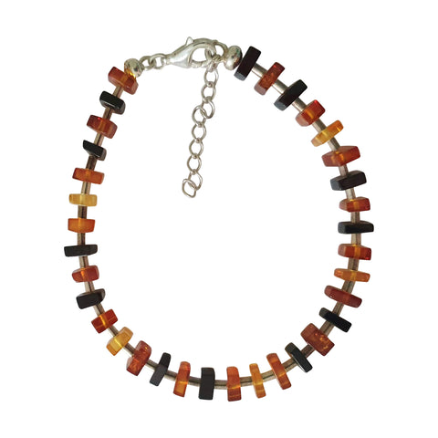 Amber Multicoloured Bead Silver Bracelet