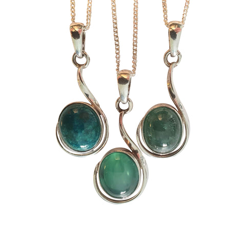 Tourmaline, Onyx, Chrysocolla Silver Pendants and Chain