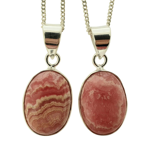 Rhodon Rhodocrosite Silver Pendants with Chains