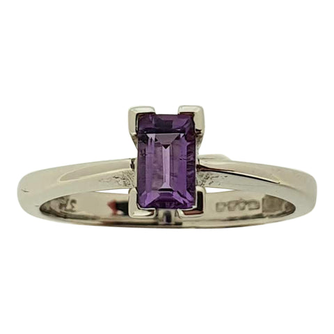 9ct White Gold Facetted Amethyst Ring