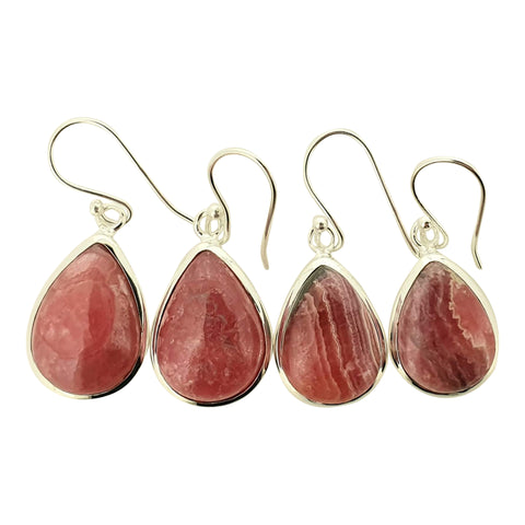 Vibrant Rhodocrosite Silver Teardrop Earrings.