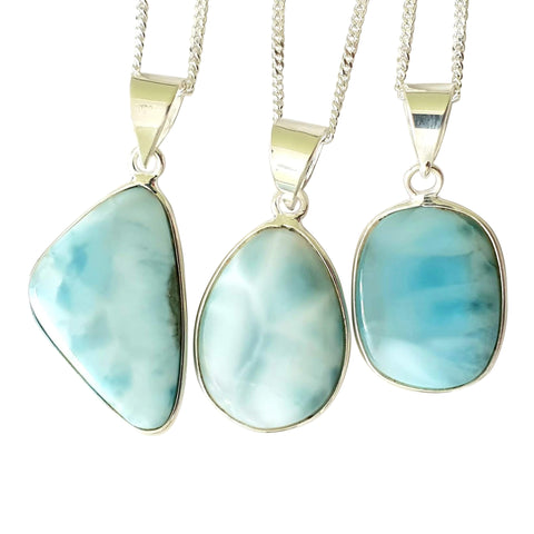 Azure Larimar Silver Pendant and Chain