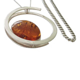 Double Orbit Amber Silver Pendant