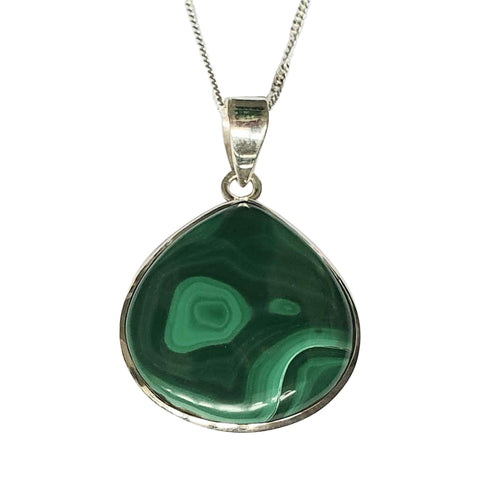 Sage Malachite Silver Pendant and Chain