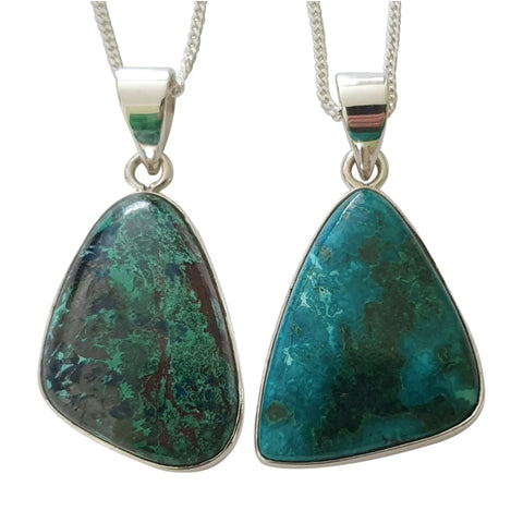 Pyramid Azurite Malchite Silver Pendants and Chain