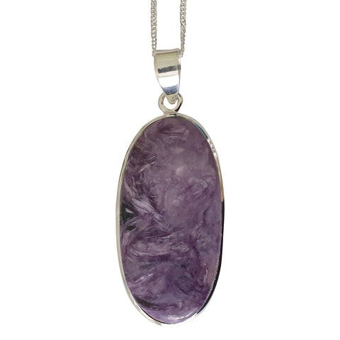 Tundra Charoite Silver Pendant and Chain