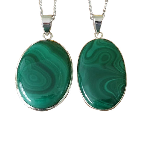 Mahogany Malachite Silver Pendant and Chain