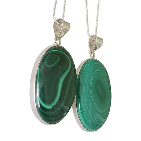 Teak Malachite Silver Pendant and Chain